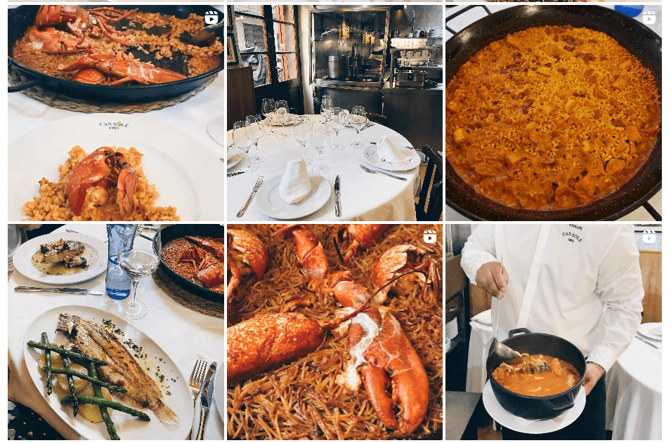 Verschillende foto’s van gerechten bij restaurant Can Sole in Barcelona