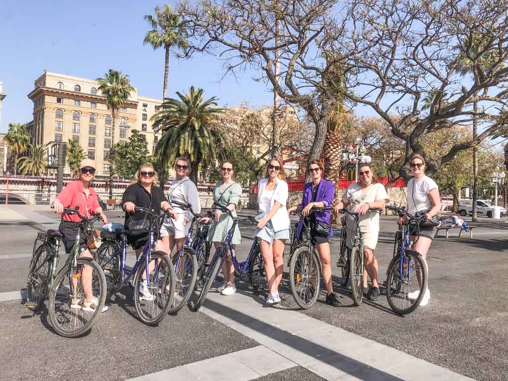 Group of women on an electric bike tour in Barcelona