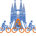 Bike Tour Icon with Sagrada Família – Perry Tours in Barcelona Icon of a bike tour featuring the Sagrada Família, representing Perry Tours' bike tours in Barcelona.